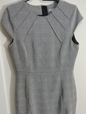 H&M Gray Pleated-Yoke Cap-Sleeve Midi Dress